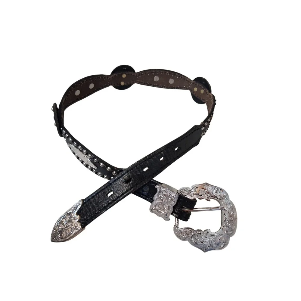 Nocona Texas Women size 26 Western Leather Concho Star Studded Boho Belt Cowgirl